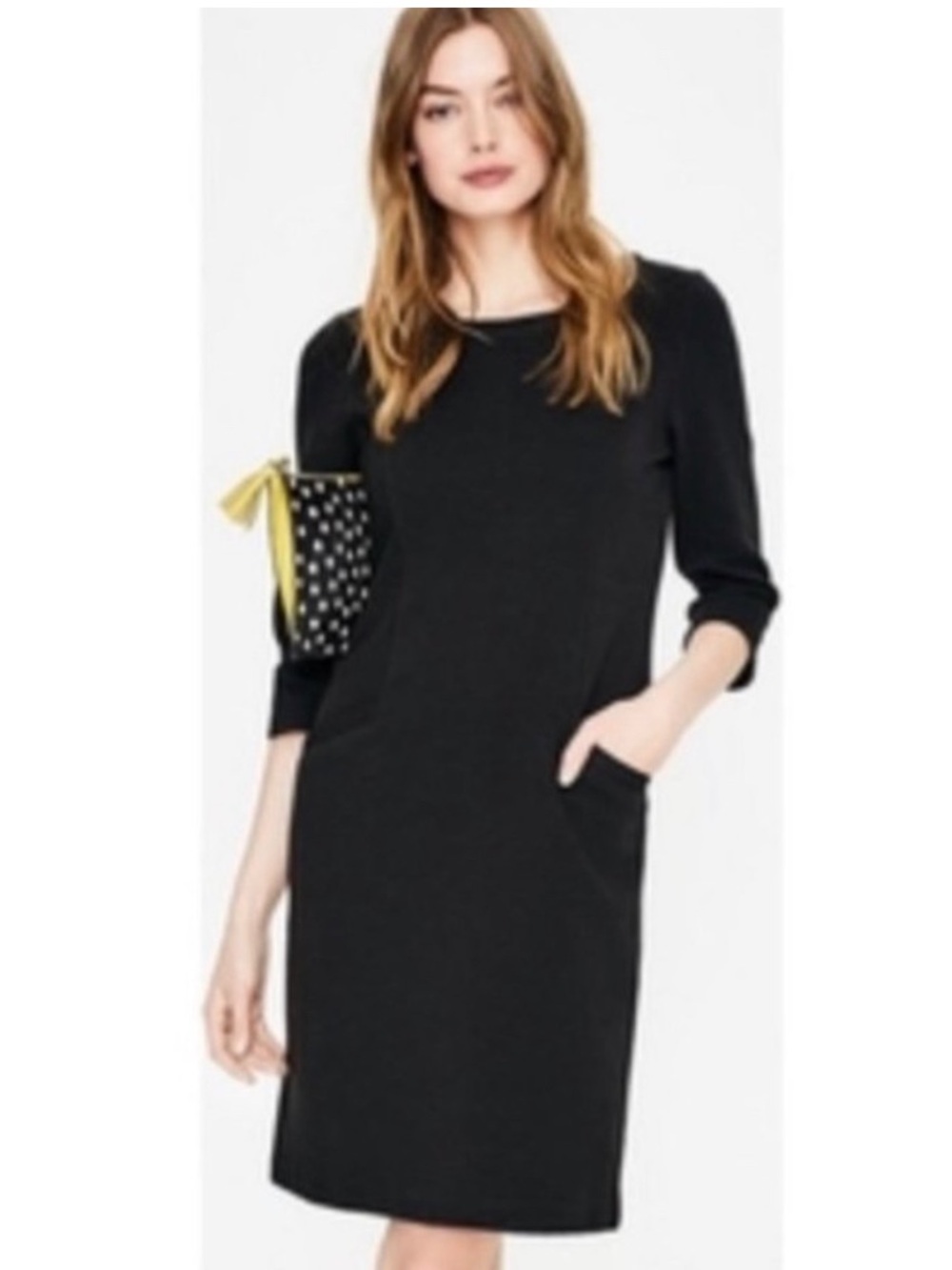 Boden Black Ottoman Ribbed Shift Dress size 14 L